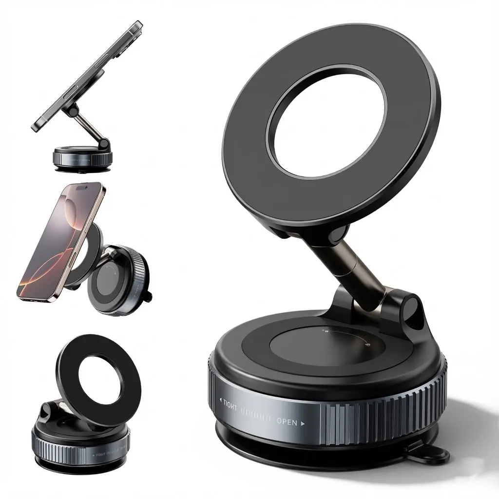 Support Téléphone Auto 360° en Silicone – Ventouse Ultra-Forte & Magnétique pour Pare-Brise et Tableau de Bord